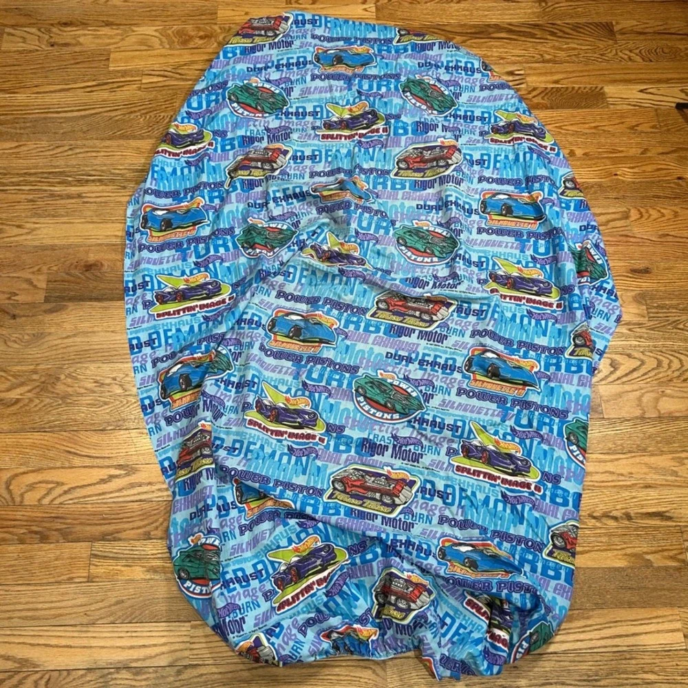 Vintage 1997 Hot Wheels Twin Sheet Set Blue Racing Cars‎ Mattel Springs USA Made